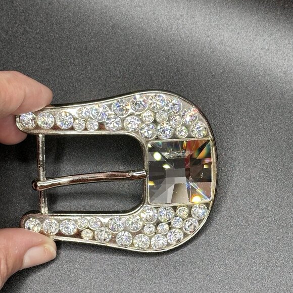 BB Simon Belt Buckle Silver Swarovski Crystals Bling Fits 1” Show Cowgirl - Picture 5 of 10